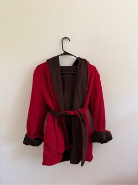 Reversible Women's Red and Brown Hooded Wrap Jacket